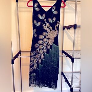 NEW! 20’s Flapper Party Beaded Dress with Embroidered Peacock. Sexy & Stylish.